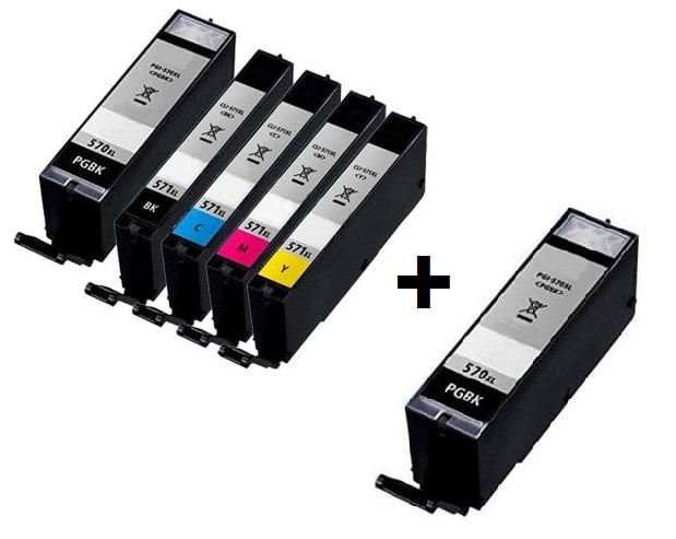 Canon PGI-570PGBKXL CLI-571BKXL CLI-571CXL CLI-571MXL CLI-571YXL Compatible set of 5 Ink Cartridges + EXTRA BLACK (2 X Black & 1 X Black/Cyan/Magenta/Yellow)
